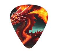 12-Piece Dragon King in Fire print Guitar Pick Set - Available in 3 Thicknesses, Suitable for Acoustic and Electric Guitars