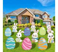 12-Piece Easter Bunny Yard Signs with Stakes Decorations - 6 Cute Rabbits & 6 Colorful Eggs 30 cm Large Outdoor Easter Lawn Signs for Garden, Driveway, Yard, and Spring Party Décor