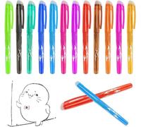 12 Piece Erasable Gel Pen Set - 12 Colors, 0.5mm Tip Rub Out Rollerball Pens with Eraser, for School, Office, Kids, Students, Adults