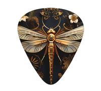 12-Piece Gold Exquisite Dragonfly print Guitar Pick Set - Available in 3 Thicknesses, Suitable for Acoustic and Electric Guitars