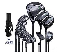 12 Piece Golf Set Left Handed, Men's Complete Golf Club Package Sets, Professional Golf Club Graphite Carbon Steel Shaft with Wheels Bag
