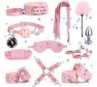 12 Piece Leather Stretching Exercise Set, Brand New Leather Bedroom Adjustable Set with Nylon Rope and Feather Stick - D7 （Pink）