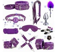 12 Piece Leather Stretching Exercise Set, Brand New Leather Bedroom Adjustable Set with Nylon Rope and Feather Stick - D7 （Purple）