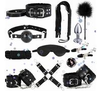 12 Piece Leather Stretching Exercise Set, Brand New Leather Bedroom Adjustable Set with Nylon Rope and Feather Stick - D7 （Black）