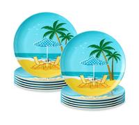 12-Piece Melamine Dinner Plates Set - 10 Inch Beach Scene Dishes Set
