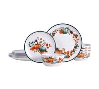 12-Piece Melamine Dinnerware Set for 4, Fall Pumpkin Plates and Bowls | Scratch-resistant, BPA-free melamine dinnerware that's dishwasher safe, stackable and lightweight for indoor or outdoor meals