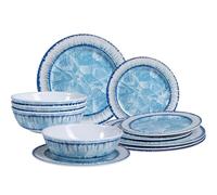 12 Piece Melamine Plates and Bowls Dinnerware Set, Lightweight Unbreakable Modern Dishes Set Great for Outdoor Camping & Everyday Use, Service for 4, BPA Free, Light Blue