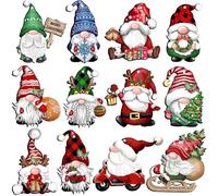 12-Piece Merry Christmas Gnome Ornament Set - Colorful Santa Dwarf Hanging Decor with Holiday Motifs (Gifts, Trees, Bells) for Xmas Tree