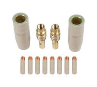 12-Piece MIG Welding Nozzle Set for 15AK Torch - Non- Coated Airless Gas Protection Nozzles, Copper Electrode Tips (0.6 mm), Aviation-Aluminum Tip Holders