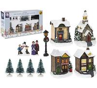 12 Piece Mini Light Up Village Christmas Scene Resin Houses Figurines With Trees