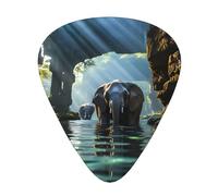 12-Piece Mixed Thickness Asian elephant in the water patterns Guitar Pick Set - Designed for Acoustic and Electric Guitars