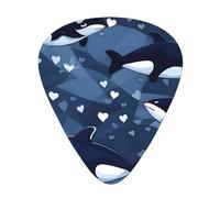 12-Piece Mixed Thickness Blue Killer Whale Patterned Guitar Pick Set - Designed for Acoustic and Electric Guitars