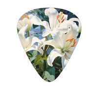 12-Piece Mixed Thickness Flowering Lilies Patterned Guitar Pick Set - Designed for Acoustic and Electric Guitars