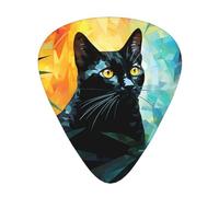 12-Piece Mixed Thickness Geometric Black Cat patterns Guitar Pick Set - Designed for Acoustic and Electric Guitars