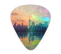 12-Piece Mixed Thickness Holographic neon city patterns Guitar Pick Set - Designed for Acoustic and Electric Guitars
