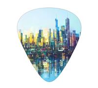 12-Piece Mixed Thickness Holographic Reflection City Patterned Guitar Pick Set - Designed for Acoustic and Electric Guitars