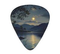 12-Piece Mixed Thickness Lakeside at night Patterned Guitar Pick Set - Designed for Acoustic and Electric Guitars