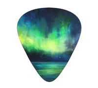 12-Piece Mixed Thickness Northern Lights Patterned Guitar Pick Set - Designed for Acoustic and Electric Guitars