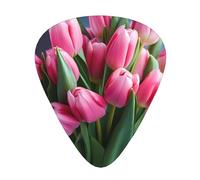 12-Piece Mixed Thickness Pink tulips Patterned Guitar Pick Set - Designed for Acoustic and Electric Guitars