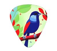 12-Piece Mixed Thickness Red Leaf Bird Patterned Guitar Pick Set - Designed for Acoustic and Electric Guitars