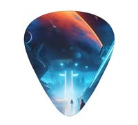 12-Piece Mixed Thickness Science Fiction Future Patterned Guitar Pick Set - Designed for Acoustic and Electric Guitars