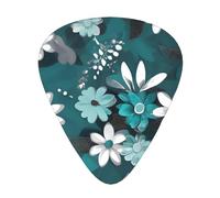 12-Piece Mixed Thickness Teal Grey and White Floral patterns Guitar Pick Set - Designed for Acoustic and Electric Guitars
