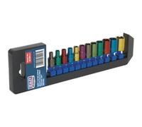 12 PACK Multi Colour Socket Set 1/4" Metric Square Drive - 6 Pt WallDrive Torque