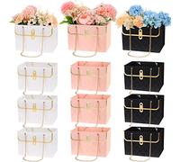 12 Piece Paper Flower Bags with Metal Chain - Gift Boxes for Wedding, Valentine's Day - White, Pink, Black