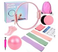 12-Piece Pilates Kit for Home Workout - 14” Magic Circle Ring with Pilates Ball, 3 Resistance Bands & Core Sliders - Professional Pilates Equipment for Women - Includes Anti-Slip Socks, Bag & Guide