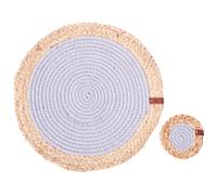 Beliani 12 Piece Placemats And Coasters Set Rosella Grey Jute Cotton