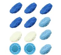 12-Piece Polishing Hood Set Diameter 230-250 mm - 5 x Microfibre, 3 x Coral Fleece, 2 x Wool, 2 x Non-Woven Fabric - Washable & Reusable - For Car, Furniture & Metal Bullet Points