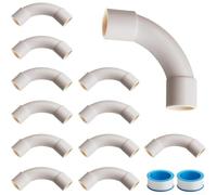 12-Piece PVC Conduit Fittings Set with 2 Rolls PTFE Sealing Tape for Home Installation, 100 mm Length, 25 mm ID, White