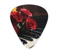 12-Piece Red Roses Flame Piano Patterned Guitar Pick Set - Available in 3 Thicknesses, Suitable for Acoustic and Electric Guitars