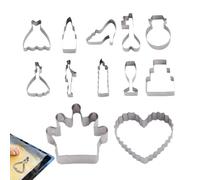 12 Piece Reusable Baking Mold, Stainless Steel Cookie Cutter Set, Beginner Friendly Cookie Cutter for Kitchen Use, Wedding Bride and Groom Shape Fondant Molds for Baking and Decorating Cookies