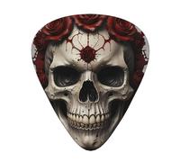 12-Piece Rose Skull print Guitar Pick Set - Available in 3 Thicknesses, Suitable for Acoustic and Electric Guitars