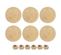 12 Piece Set - 6 Gold Christmas Charger Plates and 6 Napkin Rings - 33cm Textured Metallic Charger with Elegant Gold Knot Napkin Ring Durable Reusable Festive Table Décor