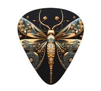 12-piece set of guitar picksGolden Delicate Dragonfly on Black Background Prints comfortable and wear-resistant crisp tone for guitar and ukulele