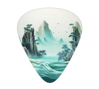 12-Piece Silky Landscape Patterned Guitar Pick Set - Available in 3 Thicknesses, Suitable for Acoustic and Electric Guitars