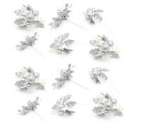 12 Piece Silver Glitter Christmas Flower Spray Pick | Artificial Holly Stems Christmas Decoration | Xmas Floral Spray Flower Pick