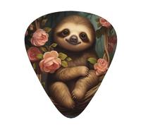 12-Piece Sloth surrounded by roses Guitar Pick Set - Perfect for Beginners and Professionals (Bass, Electric, and Acoustic Guitars)