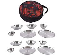 12 - Piece Stainless Steel Camping Dinnerware Set, Complete Camp Mess Kit with Plates and Bowls, Reusable Outdoor Dish Set with Carry Bag for Hiking, Beach, and Family