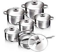 12 Piece Stainless Steel Cookware Set Pots Pans Casserole Saucepan Induction Hob
