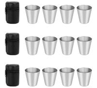 12 Piece Stainless Steel Travel Cup Set with 3 Stackable Carrying Cases for Outdoor Camping Hiking Picnics and On-the-Go Use