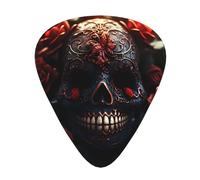 12-Piece Stone Skull Flower Rose Patterned Guitar Pick Set - Available in 3 Thicknesses, Suitable for Acoustic and Electric Guitars