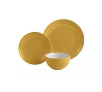 12-Piece Stoneware Dinner Set, Mustard Yellow, Modern Dinnerware Collection
