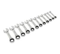 12-Piece Stubby Ratchet Combination Spanner Set - Metric 12 Point Design For Tight Spaces