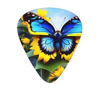 12-Piece Sunflower Blue Butterfly Patterned Guitar Pick Set - Available in 3 Thicknesses, Suitable for Acoustic and Electric Guitars