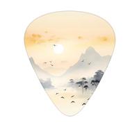 12-Piece Sunset Mountain Illustration Patterned Guitar Pick Set - Available in 3 Thicknesses, Suitable for Acoustic and Electric Guitars