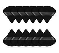 12-Piece Triangle Powder Puff Set - Soft Velour Puffs for Loose Powder, Foundation, Cream Blush - Reusable, Dry & Wet (Black)