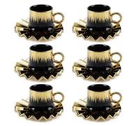 12-Piece Turkish Coffee Cup Set with Saucers, 3.5oz Ceramic Espresso Cups, Gold Rim Black Design, Stackable Porcelain Mugs Service for 6 People, Dishwasher Safety